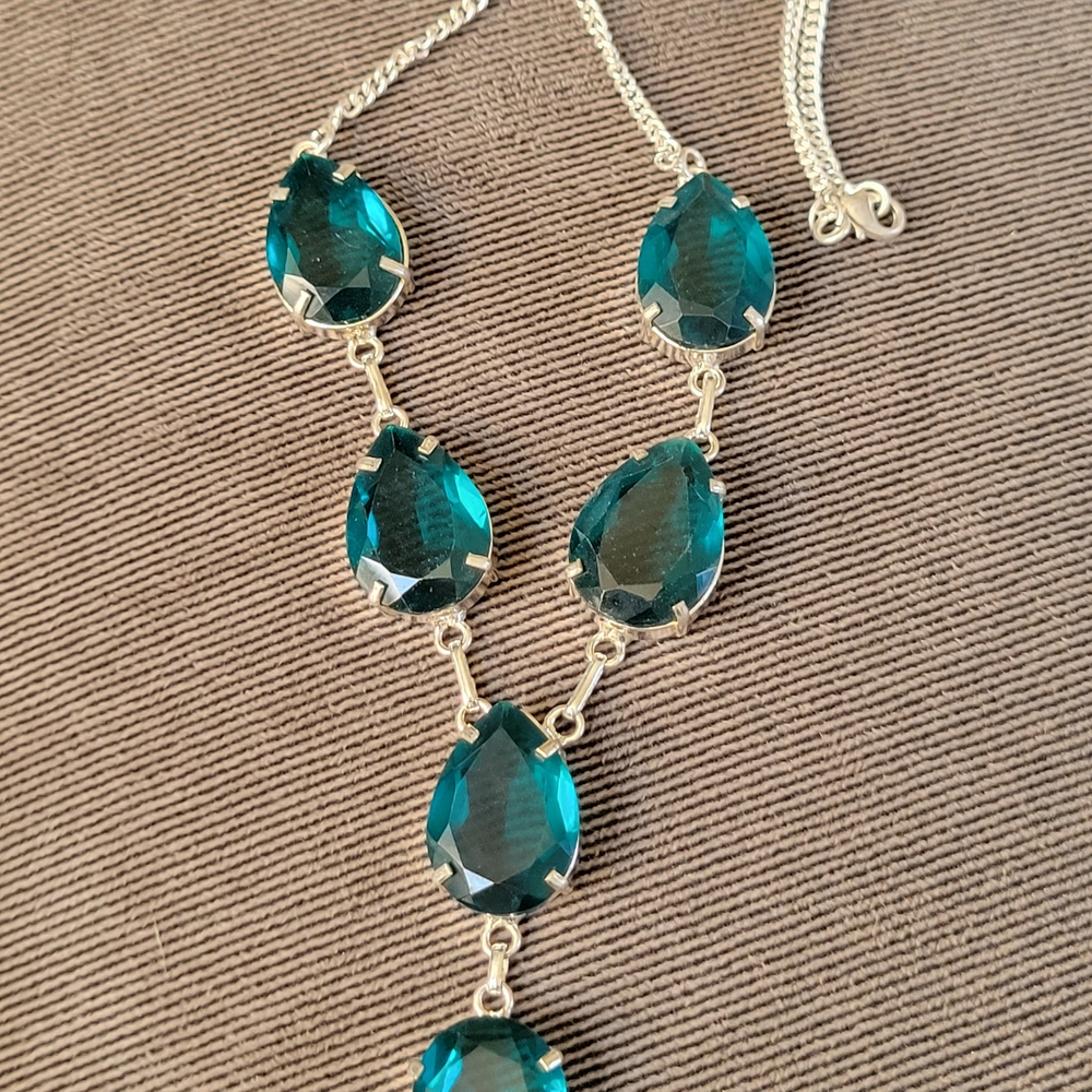 Elegant Teal Necklace with Silver Chain